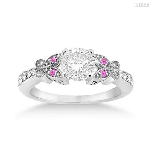 Butterfly Diamond and Pink Sapphire Engagement Ring 14k