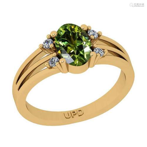 1.35 Ctw I2/I3 Green sapphire And Diamond 14K Yellow Go