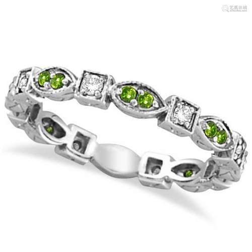 Peridot and Diamond Eternity Anniversary Ring Band 14k