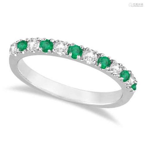 Diamond and Emerald Ring Guard Anniversary Band 14k Whi