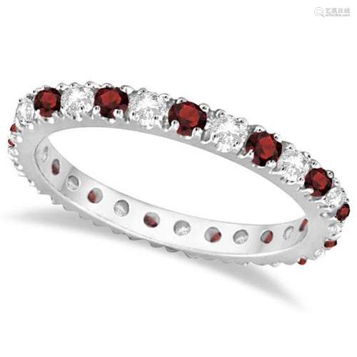 Diamond and Garnet Eternity Band Stackable Ring 14K Whi