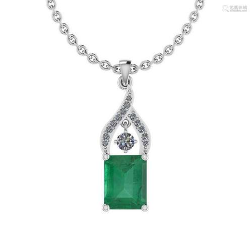 Certified 3.20 Ctw Emerald and Diamond I2/I3 14K White