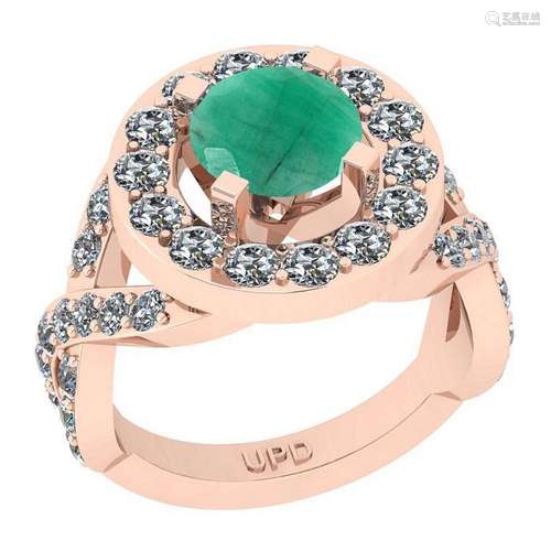 3.80 Ctw SI2/I1 Emerald And Diamond 14K Rose Gold Cockt