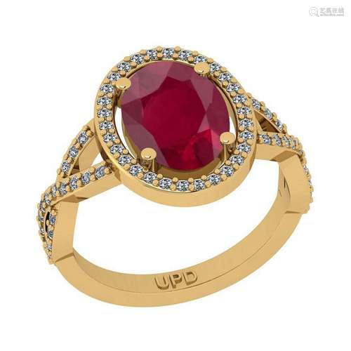 2.90 Ctw SI2/I1Ruby And Diamond 14K Yellow Gold Engagem