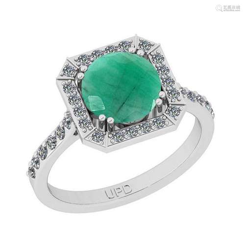 2.41 Ctw SI2/I1 Emerald And Diamond 14K White Gold Cock