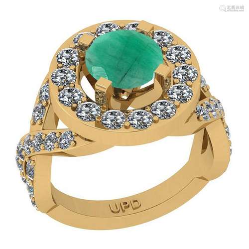 3.80 Ctw SI2/I1 Emerald And Diamond 14K Yellow Gold Coc