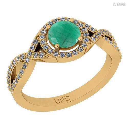 0.91 Ctw SI2/I1 Emerald And Diamond 14K Yellow Gold Inf