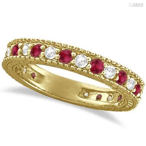 Diamond and Ruby Anniversary Ring Band 14k Yellow Gold