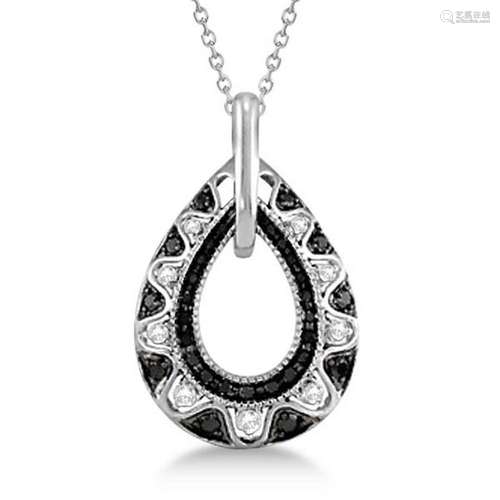 Black and White Diamond Pear Shaped Necklace in 14K Whi