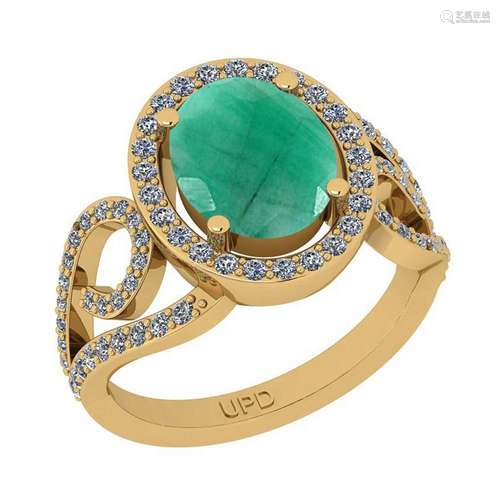 2.90 Ctw SI2/I1 Emerald And Diamond 14K Yellow Gold Rin