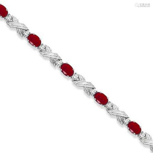 Ruby and Diamond XOXO Link Bracelet in 14k White Gold 6