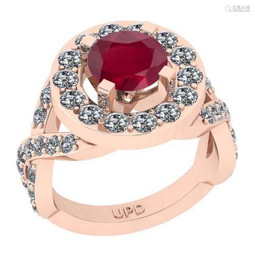 3.80 Ctw SI2/I1Ruby And Diamond 14K Rose Gold Cocktail