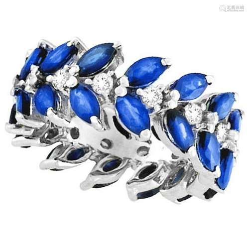 Marquise Sapphire and Diamond Eternity Ring 14k White G