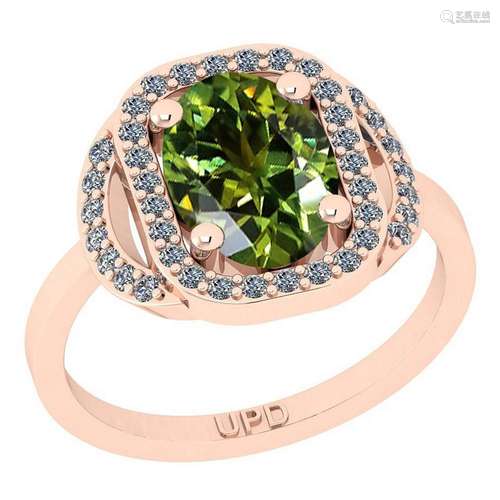 2.32 Ctw I2/I3 Green sapphire And Diamond 14K Rose Gold