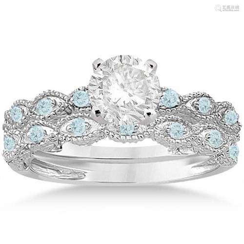 Antique style Aquamarine Bridal Set Marquise Shape 14K