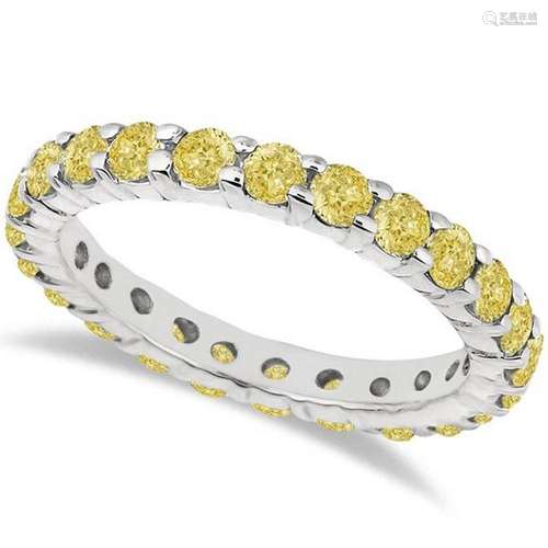 Fancy Yellow Canary Diamond Eternity Ring Band 14k Whit