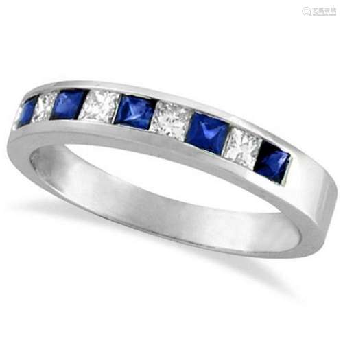 Princess-Cut Diamond and Sapphire Wedding Ring Band in