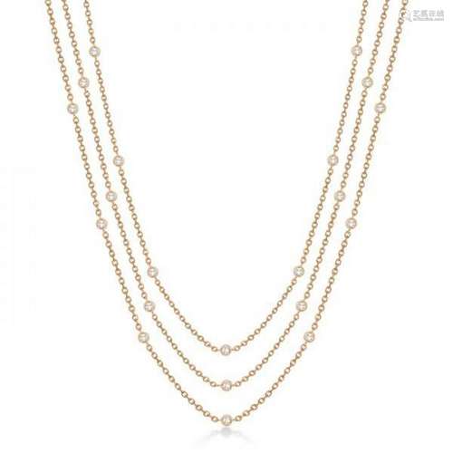 Three-Strand Diamond Station Necklace in 14k Rose Gold