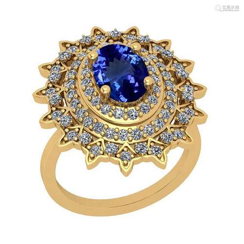 Certified 7.80 Ctw VS/SI1 Tanzanite And Diamond 14K Yel