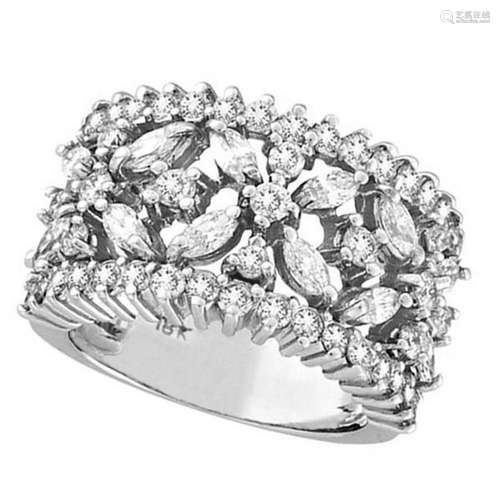 Marquise and Round Diamond Flower Ring in 18K White Gol