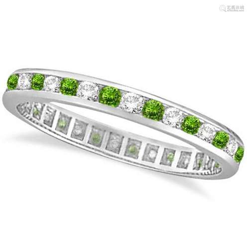 Peridot and Diamond Channel-Set Eternity Ring 14k White