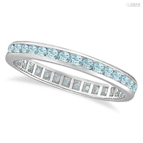 Aquamarine Channel-Set Eternity Ring Band 14k White Gol