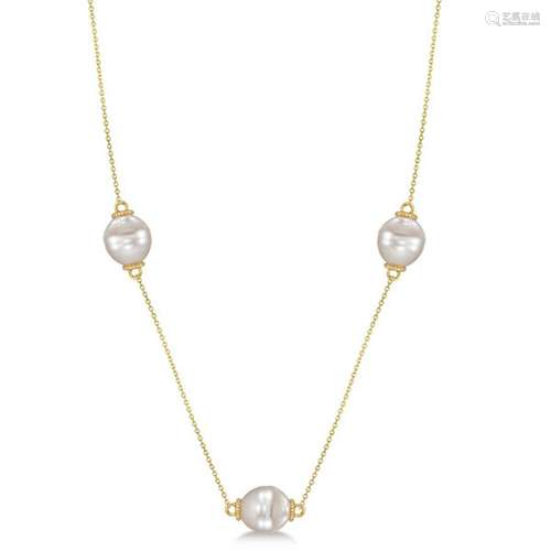 South Sea Cultured Pearls By The Station Necklace 14K Y