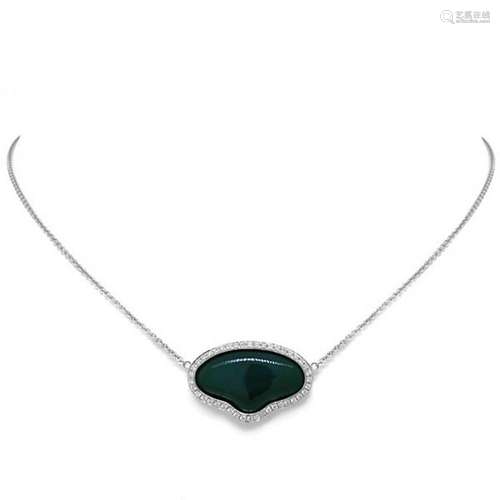 0.34ct Diamond and 11.75ct Green Agate 14k White Gold N