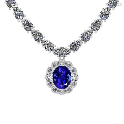 Certified 7.30 Ct Tanzanite And Diamond VS/SI1 Platinum