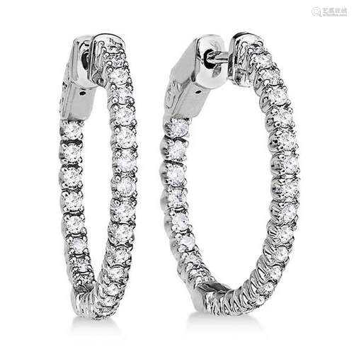 Prong-Set Diamond Hoop Earrings in 14k White Gold 1.00c