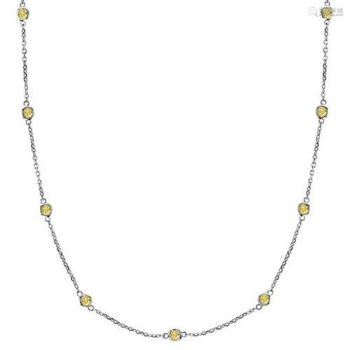 Fancy Yellow Canary Station Necklace 14k White Gold 3.0