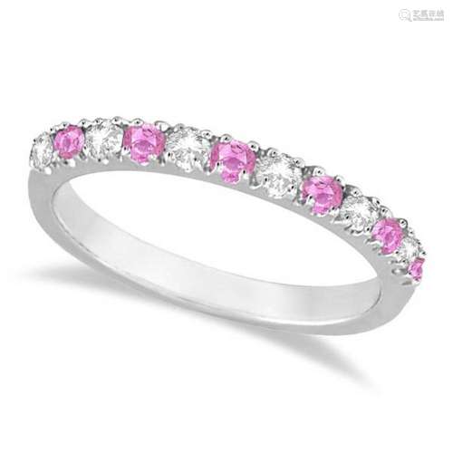 Diamond and Pink Sapphire Ring Guard Stackable 14k Whit