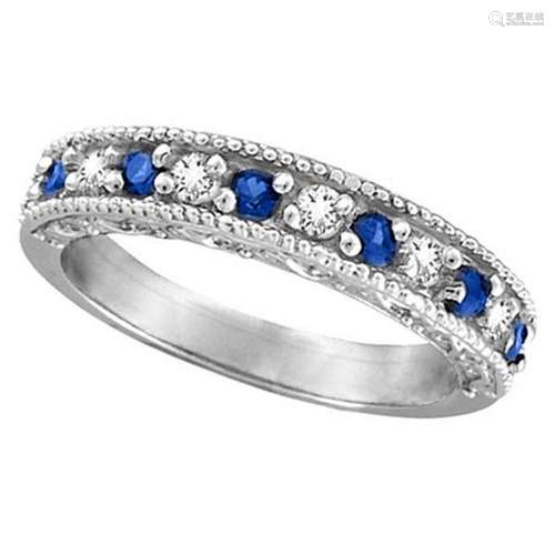 Blue Sapphire and Diamond Ring Anniversary Band 14k Whi