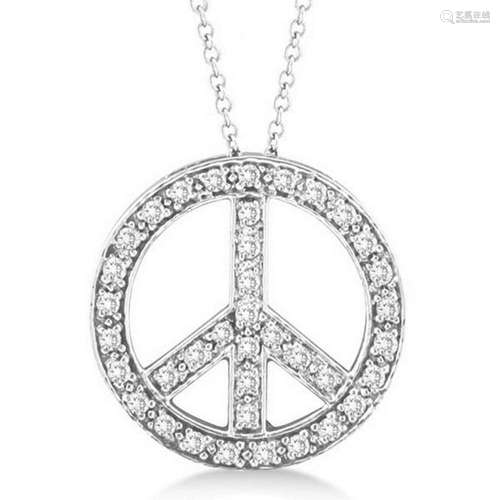 Diamond Peace Sign Pendant Necklace 14k White Gold 0.50