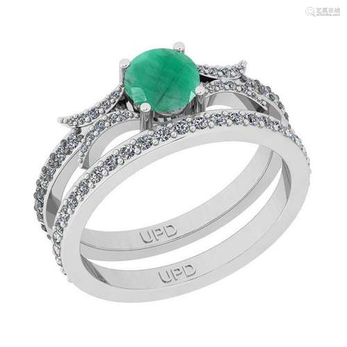 1.01 Ctw SI2/I1 Emerald And Diamond 14K White Gold Anni