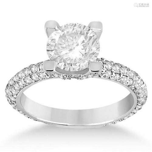 Eternity Pave Set Trio Diamond Engagement Ring 14K Whit