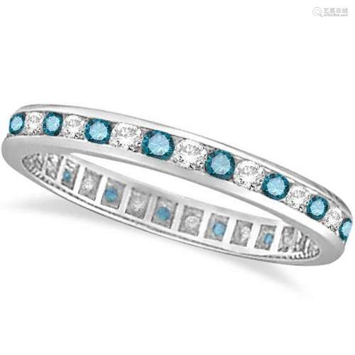 Blue and White Diamond Channel Set Eternity Ring Band 1