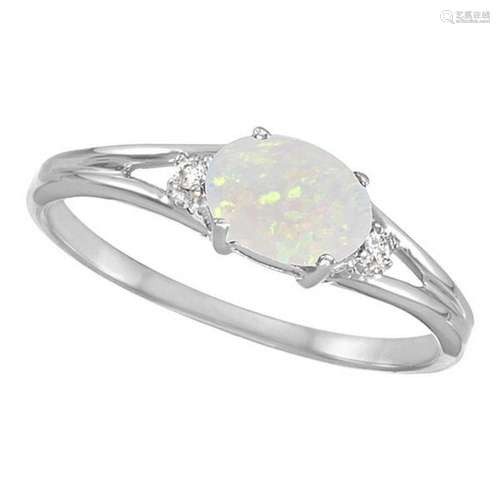 Oval Opal and Diamond Ring in 14K White Gold 0.27ctw