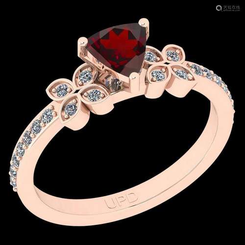 Certified 0.59 Ctw I2/I3 Garnet And Diamond 10K Rose Go