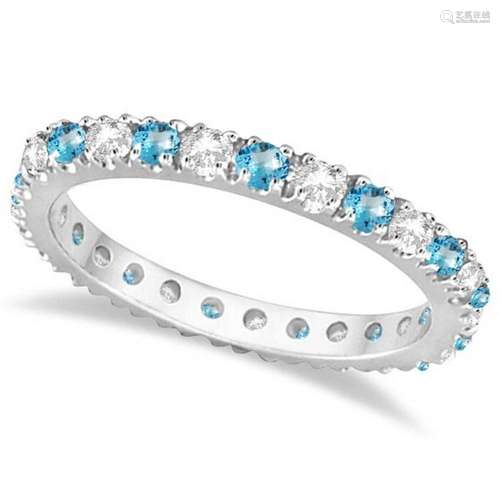 Diamond and Blue Topaz Eternity Ring Stack Band 14K Whi