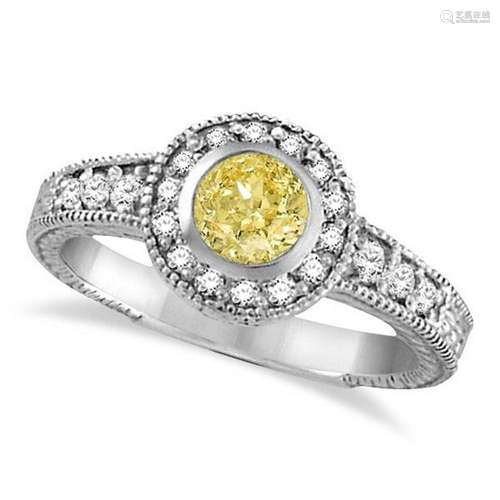 Yellow Canary and White Diamond Antique style Style Rin