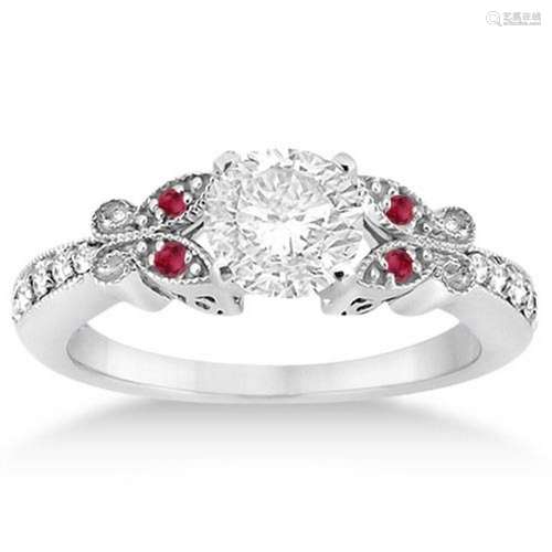 Butterfly Diamond and Ruby Engagement Ring 14k White Go