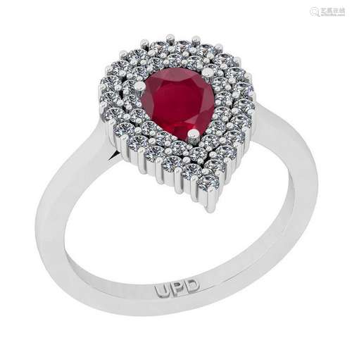 1.22 Ctw SI2/I1Ruby And Diamond 14K White Gold Annivers