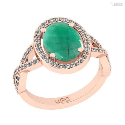 2.90 Ctw SI2/I1 Emerald And Diamond 14K Rose Gold Engag