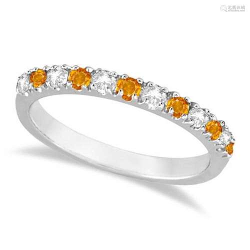 Diamond and Citrine Ring Guard Stackable Band 14k White