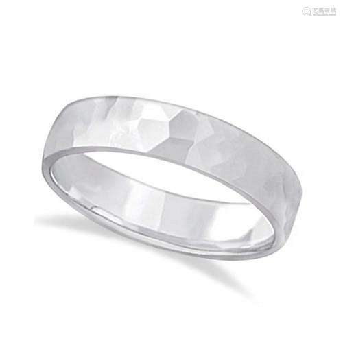 Mens Hammered Finished Carved Band Wedding Ring Platinu