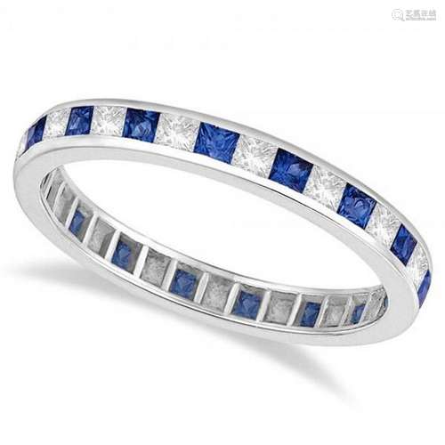 Princess-Cut Sapphire and Diamond Eternity Ring 14k Whi