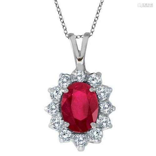 Ruby and Diamond Accented Pendant Necklace 14k White Go