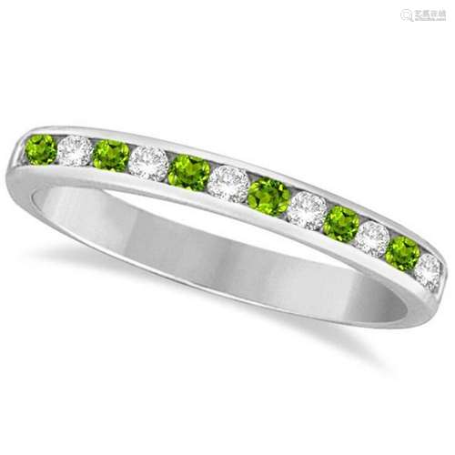 Peridot and Diamond Semi-Eternity Channel Ring 14k Whit