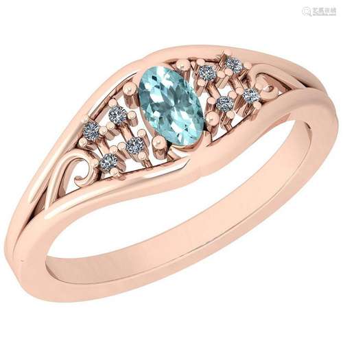 0.24 Ctw VS/SI1 Aquamarine And Diamond 14K Rose Gold Ri